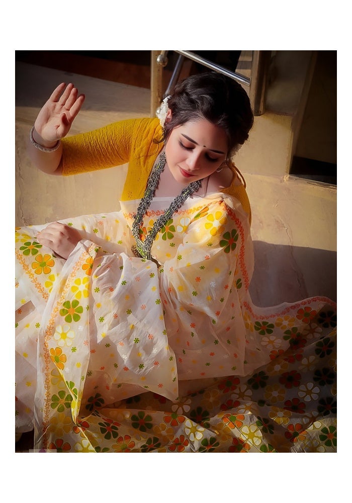 Malishka Export ساري قطن لينن بطباعة رقمية للنساء - Image 5